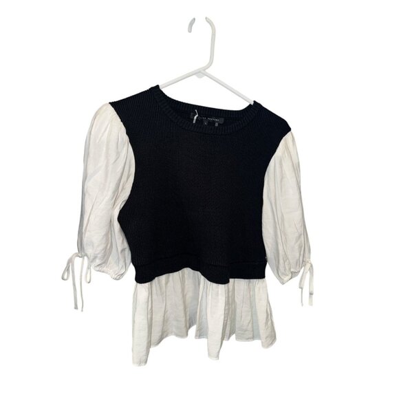 English Factory Mixed Media Puff Sleeve Knit Peplum Top – Size L - Picture 4 of 4